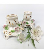 Vintage Fena Porcelain Candle Holders Set of 2 - Hand Painted Floral Roses - $67.75 CAD