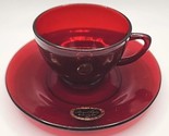 Vintage Royal Ruby Red Glass Cup and Saucer Anchor Hocking Christmas U230 - $16.99