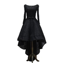 Kivary? Vintage Long Sleeves Sash High Low Black Lace Beaded Prom Evening Dresse - £132.96 GBP