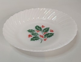 TERMOCRISA Milk Glass Salad Bowl 7.5” HOLLY With RED BERRIES CHRISTMAS K... - $12.19