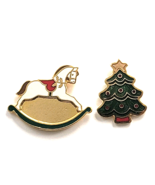 Hallmark Christmas Tree &amp; Rocking Horse Pins Lot 2 Holiday Gold Tone Ena... - $314.05 MXN