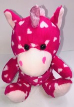 Inter- American Unicorn Plush Stuffed Animal Ribbon  Pink White Hearts 11&quot; - £9.38 GBP
