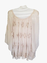 Tempo Paris Women M Blouse Beige Pullover Tunic Cold Shoulder Eyelet Italy Lined - £12.65 GBP