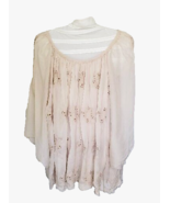 Tempo Paris Women M Blouse Beige Pullover Tunic Cold Shoulder Eyelet Ita... - $21.67 CAD