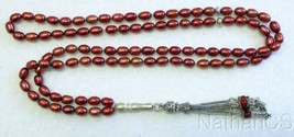 Islamic Prayer Beads Cherry Copper Genuine Pearl Beads &amp; Sterling Silver - £121.45 GBP