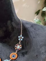 Women&#39;s Multicolor Flower Beaded Adjustable Stylish Statement Silver Necklace - £14.95 GBP