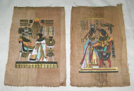 Vintage Pair Egyptian Watercolor And Ink Drawings On PAPYRUS-DEITIES+HIEROGLYPHS - £11.87 GBP