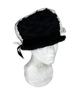 Vintage 1950s 1960s Women&#39;s Hat Veeda Louisa Black Velvet Bucket Slouch Net - $23.28