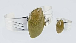 Jay King Dtr Argent Sterling Manchette &amp; Bague Parure W / Vert Jasper - $5,043.19 MXN