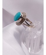 Vtg. Southwestern Turquoise Sterling Silver Cabochon Ring Sz. 7 Adjustab... - $39.59