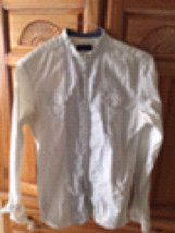Zara Man Collarless White Shirt Long Sleeve Men’s Size Small Button Front - £29.10 GBP