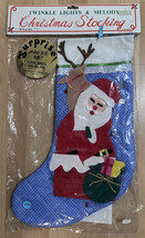 VTG Twinkle Lights &amp; Melody Christmas Stocking Quilted Santa Music And Lights - £9.46 GBP