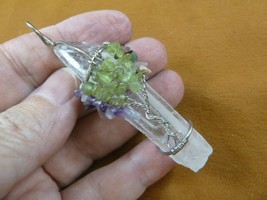 J-CR-9 Quartz crystal point Peridot Amethyst gemstone Tree of life wired Pendant - £18.38 GBP