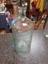 Vtg Half Gallon Green Glass  Water Pharmacy Embossed Cork Top Bottle 10&quot; - £38.93 GBP