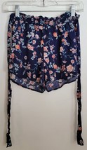 Womens S Shosho Navy Blue Multicolor Floral Print Shorts with Attached Belt - £8.72 GBP