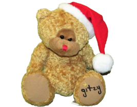 8" Christmas Gitzy Santa Bear Plush Beverly Hills Stuffed Animal Pot Belly Tan - $11.34