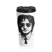 John Lennon Black and White Portrait Travel Mug, Stainless Steel 15oz, Coffee Te - £28.90 GBP
