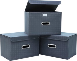 Sevendome Grey, 3 Pcs., Linen Fabric Foldable Collapsible Storage Cube, Closet - £30.17 GBP