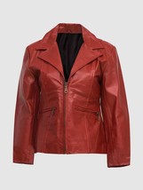 New Style Women Leather Jacket Red Color Coat Collar Zipper Closure - £150.49 GBP