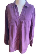 Dress Barn Womens Large Blouse Shirt Purple Button Down Long Sleeve Top Pockets - £12.58 GBP