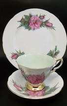 Paragon Tea Cup Saucer Set England Pink Carnations Trio Luncheon Plate Prelude - £22.21 GBP