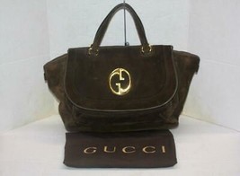 Authentic GUCCI Brown Suede 1973 Top Handle Tote Bag 251813 - $604.75