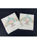 2 Floral Center Piece EMBROIDERED LINEN Pillow Cases Scalloped Edge  - $231.75 MXN