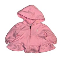Ralph Lauren Infant Baby Girls Pink Full Zip Ruffle Hem Hoodie, Size 3M - £11.93 GBP