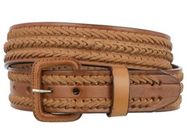 Mens Braided Cowboy Belt Removable Buckle Authentic Leather Rodeo Western Cognac - £15.17 GBP