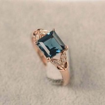2.50Ct Princess Cut Simulated Blue Topaz Engagement Ring 14K Rose Gold Finish - £95.25 GBP