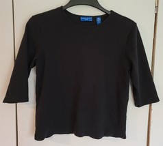 Womens Petites PM Karen Scott Sport Black Round Neck 3/4 Sleeve T-Shirt ... - $18.81