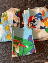Vintage Disney Mickey Mouse Twin Fitted Flat Bed Sheet Set  - £85.96 GBP