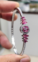 Bollywood Style Indian Silver Plated Kada Bracelet CZ Diamond Ruby Jewelry Set - £22.77 GBP