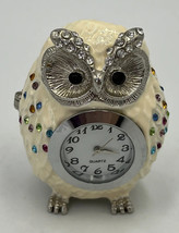 Owl Quartz Clock Trinket Box Enamel Bejeweled Rhinestones Small READ - £38.58 GBP