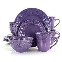 Elama Lilac Fields 16 Piece Lavender Round Stoneware Dinnerware Dish Set for 4 - £64.84 GBP