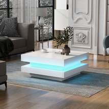 High Gloss Minimalist Design Coffee Table W/Plug-in 16-Color LED Lights 2-Tier S - £285.13 GBP