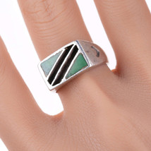 sz9.5 Vintage Native American Sterling channel inlay turquoise ring - $129.94