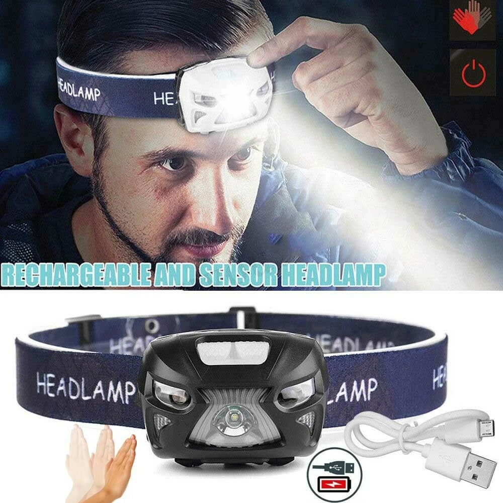 LED Headlamp Rechargeable Body Motion Sensor Headlight Camping Flashlight Head - £12.40 GBP