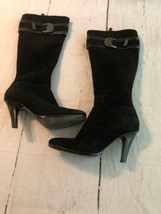 Cole Haan Women&#39;s Boots Black Suede Full Zip Knee Heels Size 9 - £62.51 GBP