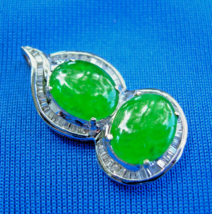 Earth mined Jadeite Jade Diamond Deco Pendant Medallion 18k White Gold C... - $3,795.25