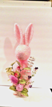 Pink Tinsel Easter Bunny Rabbit with Flowers Figurine Decoration - £13.54 GBP