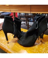 NICE GUESS Women&#39;s AZIZ Fringe Ankle Booties Heels Shoes Black Pumps GWA... - $31.17 CAD