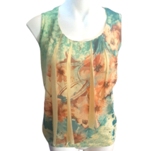 Small Cato Sleeveless Tank Yellow Teal Embellished Sparkly AS IS READ - $14.95
