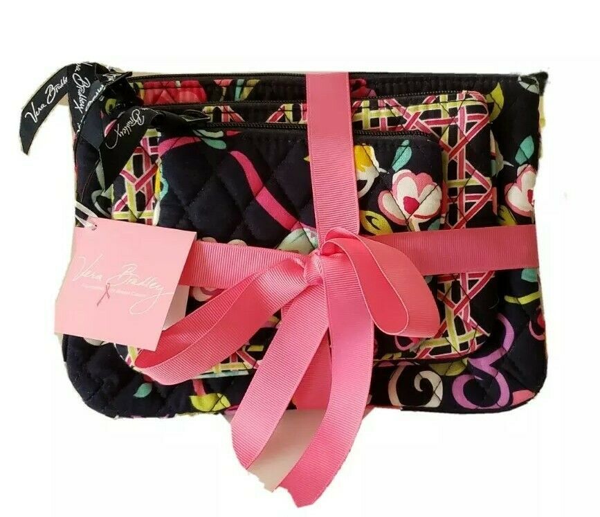 Vera Bradley Cosmetic Bag Trio Pink Ribbons NWT - $29.00