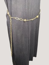 Vintage Brass Chain Link Belt With Decorative Beads 38 Inches Adjustable - $18.70