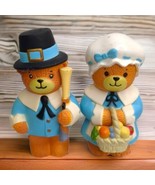 VTG Enesco 1986 Bear Collectible Salt &amp; Pepper Shaker Set Thanksgiving P... - £4.77 GBP