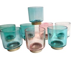 Set of 8 Candle Votive Tealight Cups Holders 4&quot; H - Fired On Colors, Gold Bases - £14.05 GBP