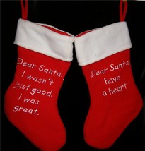 Christmas Stocking Reversible 2 Side Red White Dear Santa Good Great Heart NEW - £11.54 GBP