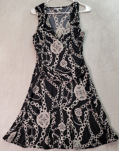 Jennifer Lopez Fit &amp; Flare Dress Women Medium Black Geo Print Ruched Wra... - $21.18