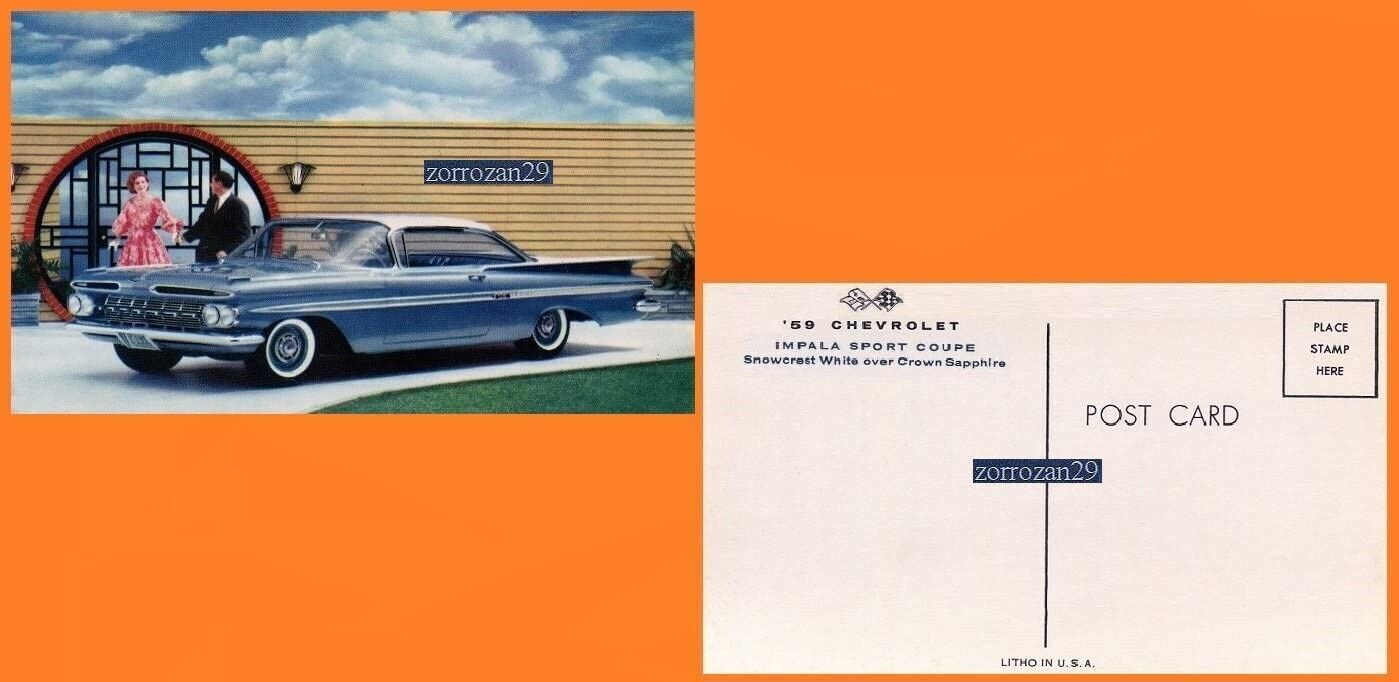 1959 chevrolet impala sport coupe factory postcard original color...-
show or... - $9.86